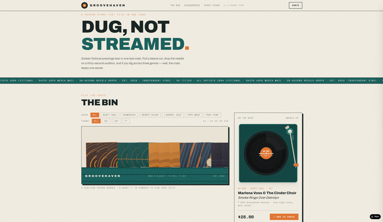 Groovehaven interactive vinyl record store website