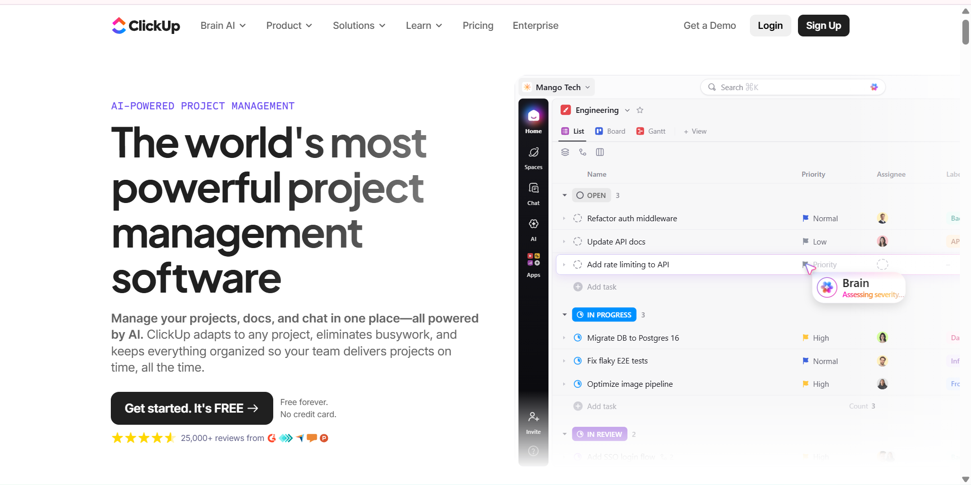 Interface de ClickUp - meilleur outil d’IA gratuit pour la gestion de projet