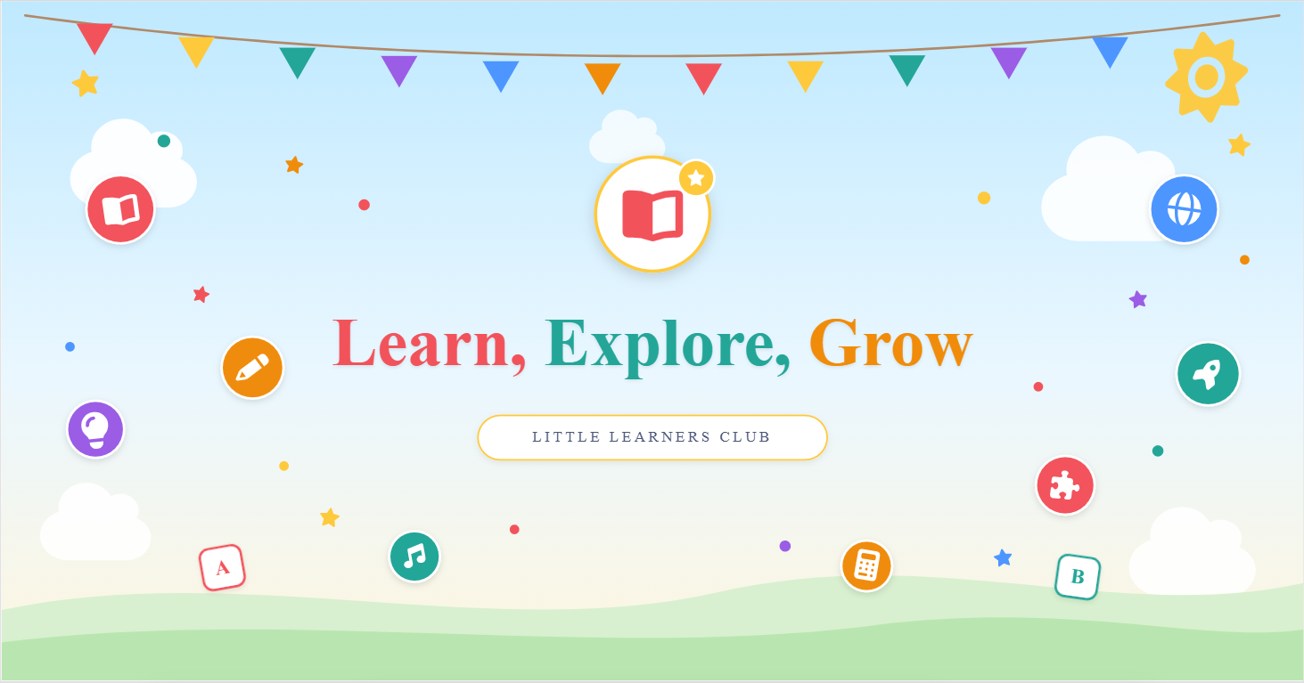 Playful Facebook cover photo size mobile design with educational icons