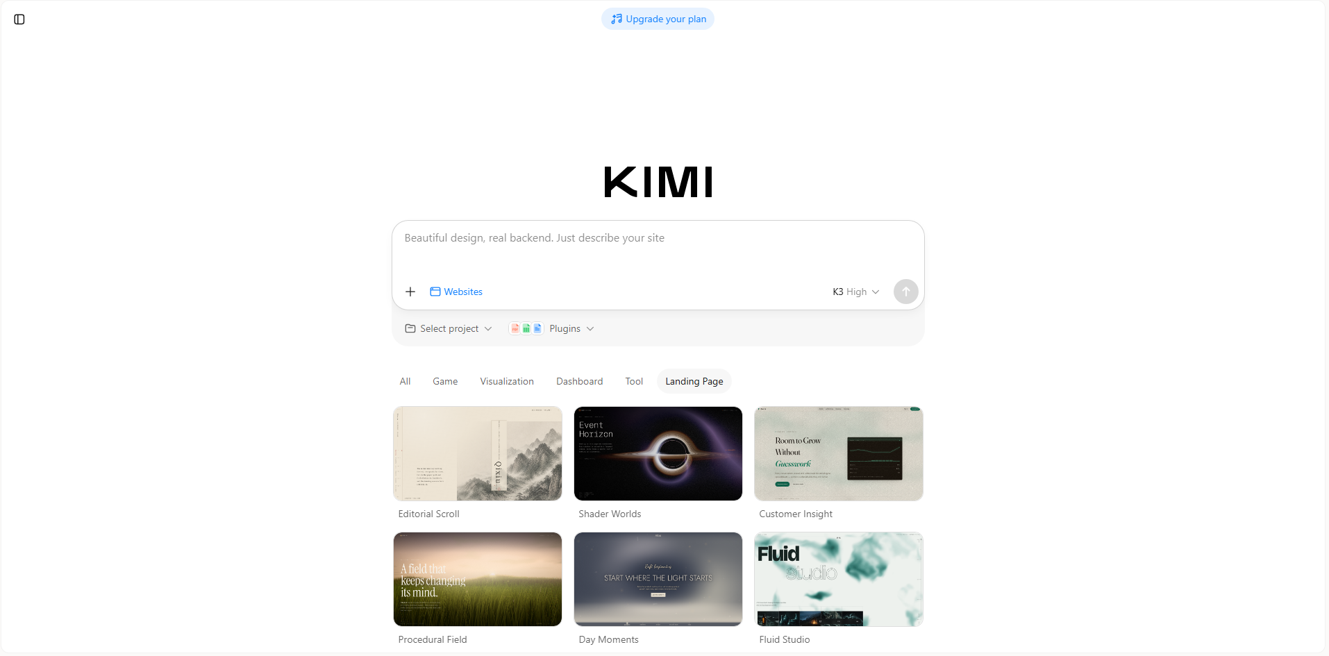 Interface of Kimi Websites
