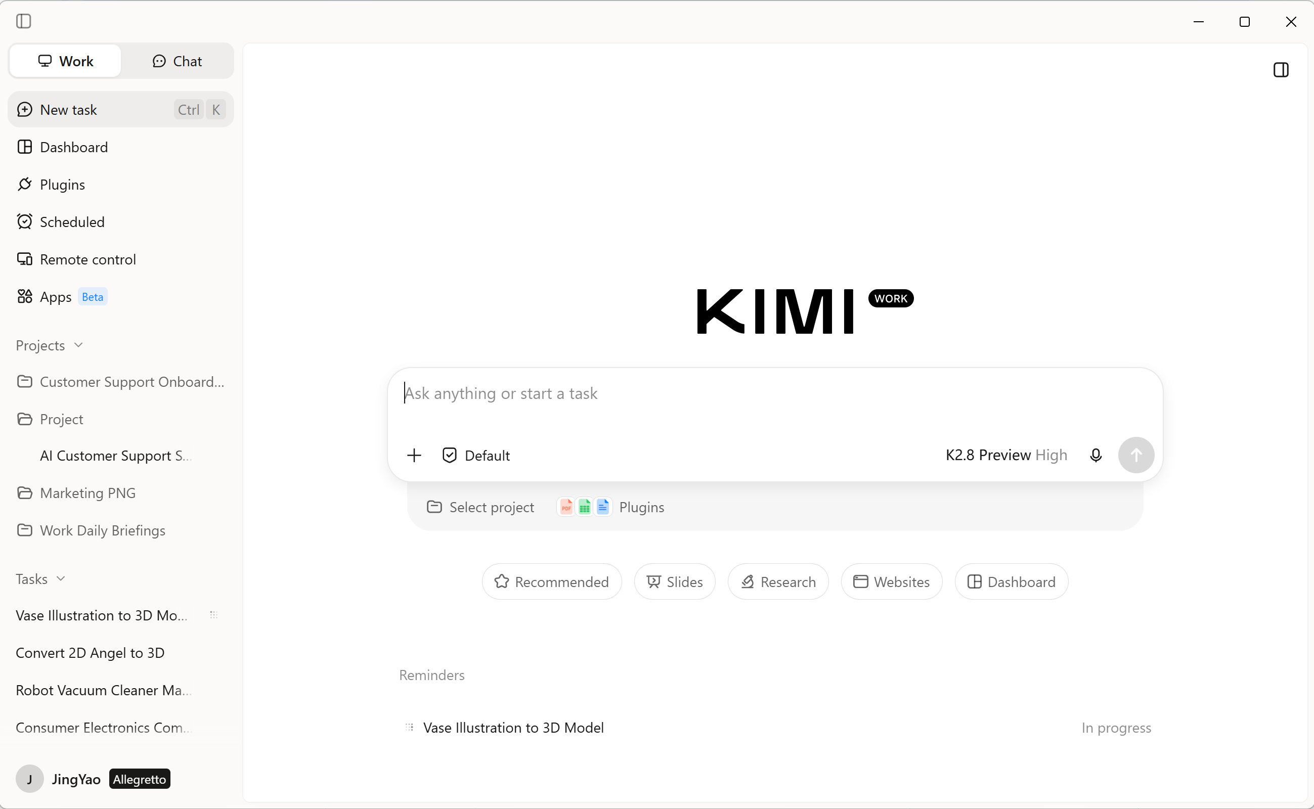 Kimi Work - ferramenta gratuita de IA para análise de dados