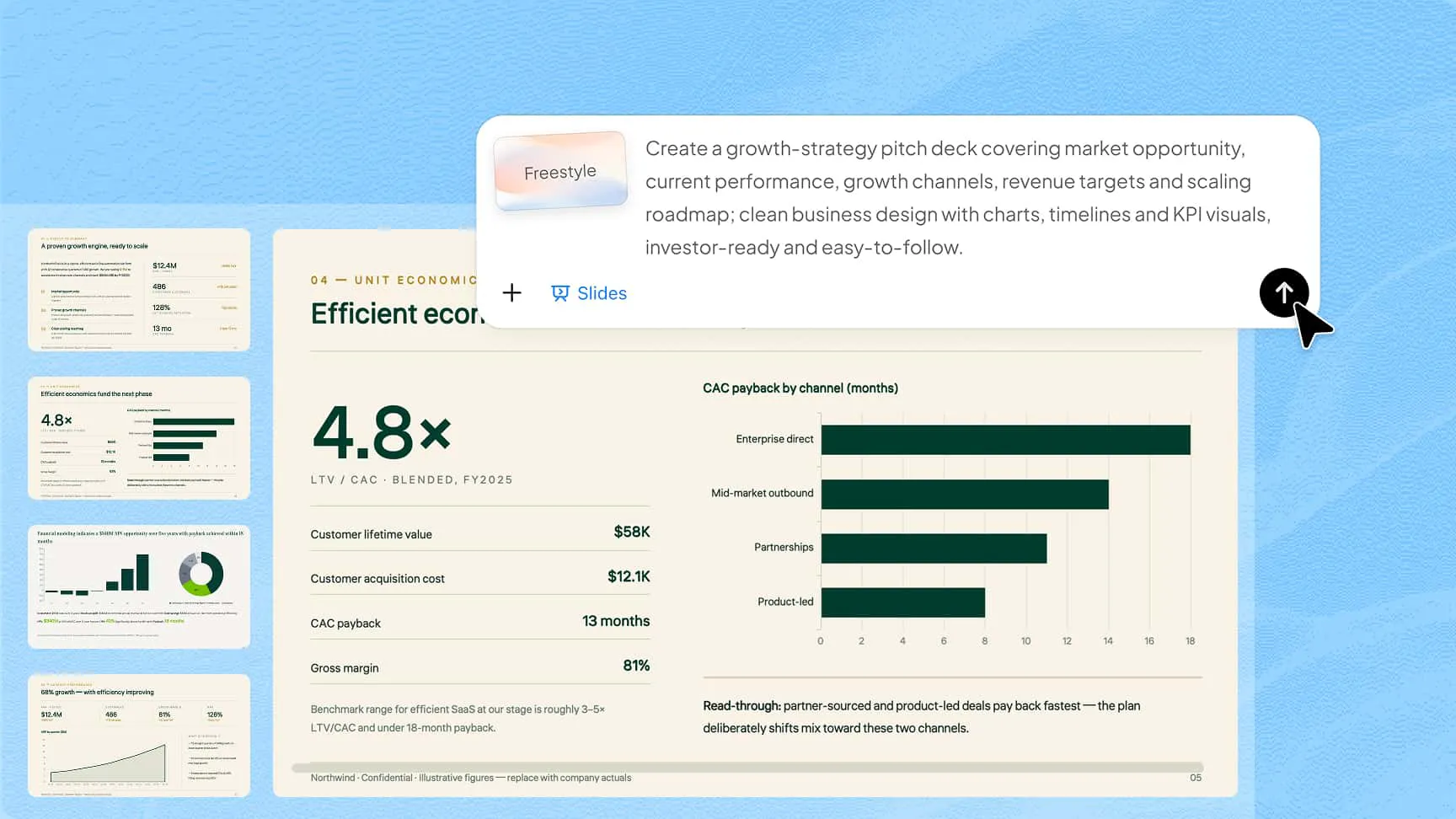 Pitch deck builder organizing business materials