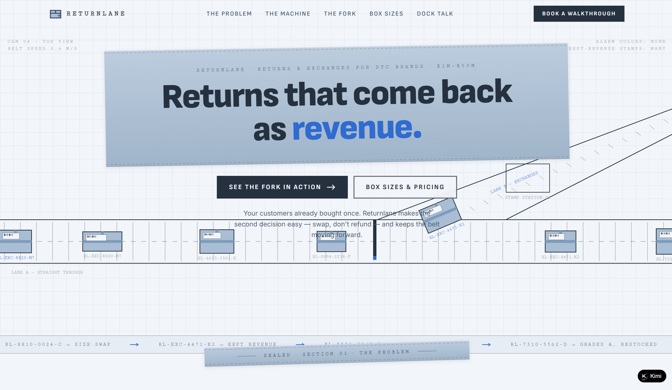 Contoh desain situs web SaaS - situs web manajemen pengembalian Returnlane