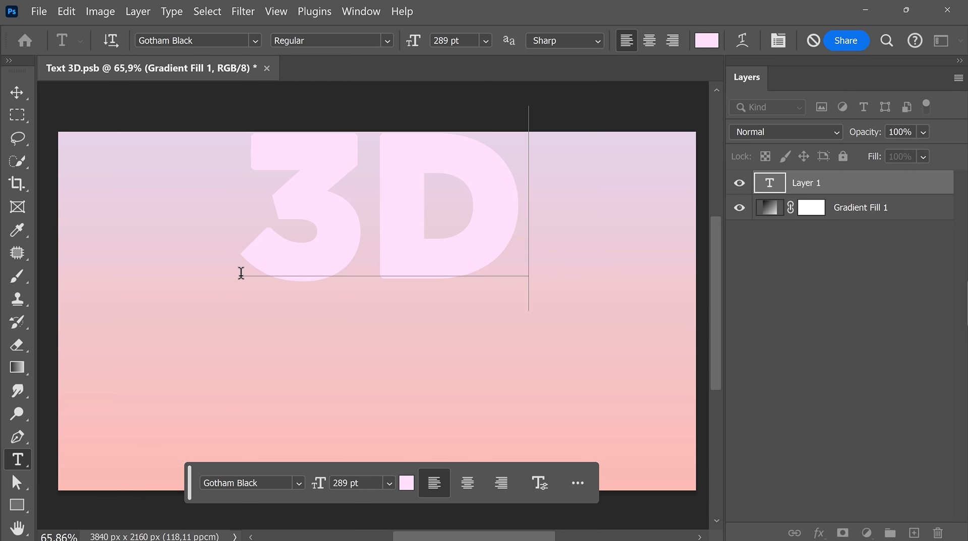 添加文字,开始在 Photoshop 中创建 3D 文字