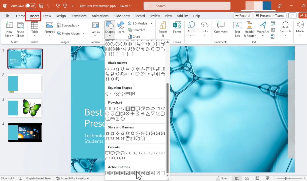 选择 PowerPoint 操作按钮。