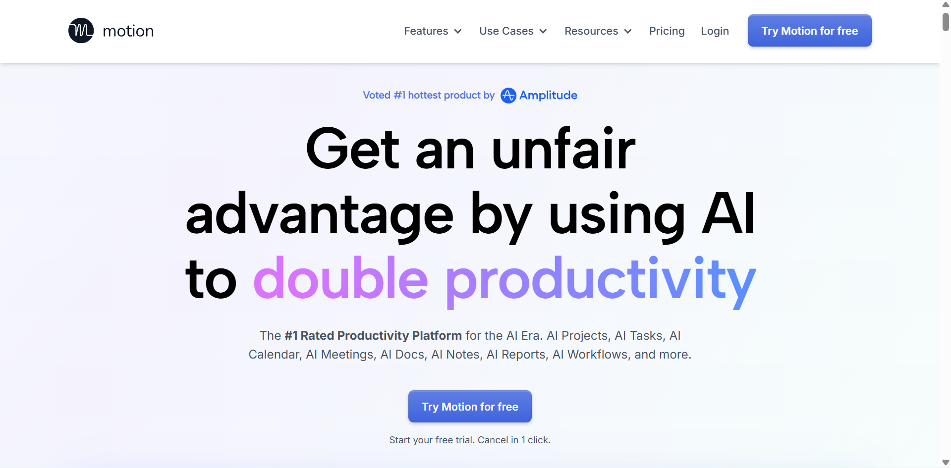 Interface de Motion - meilleur outil IA gratuit de gestion de projet