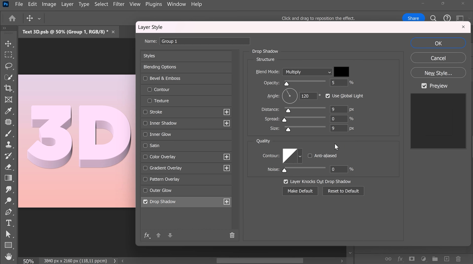 为 Photoshop 3D 文字 PSD 添加最终投影