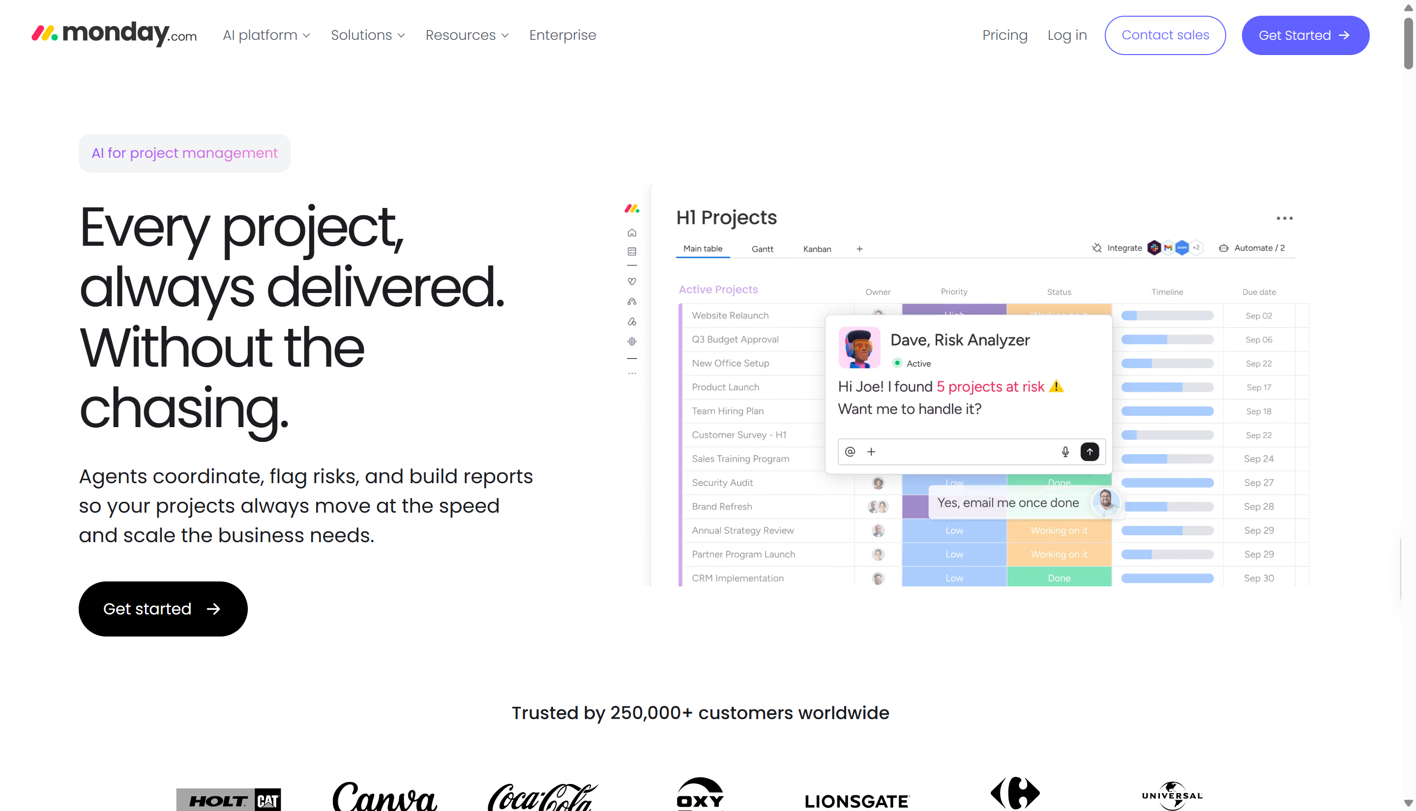 Interface de monday - un agent IA fiable pour la gestion de projet