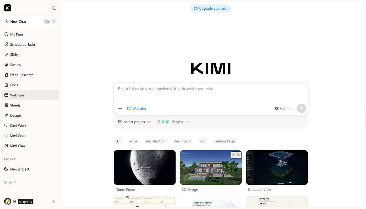 Interface of Kimi Build