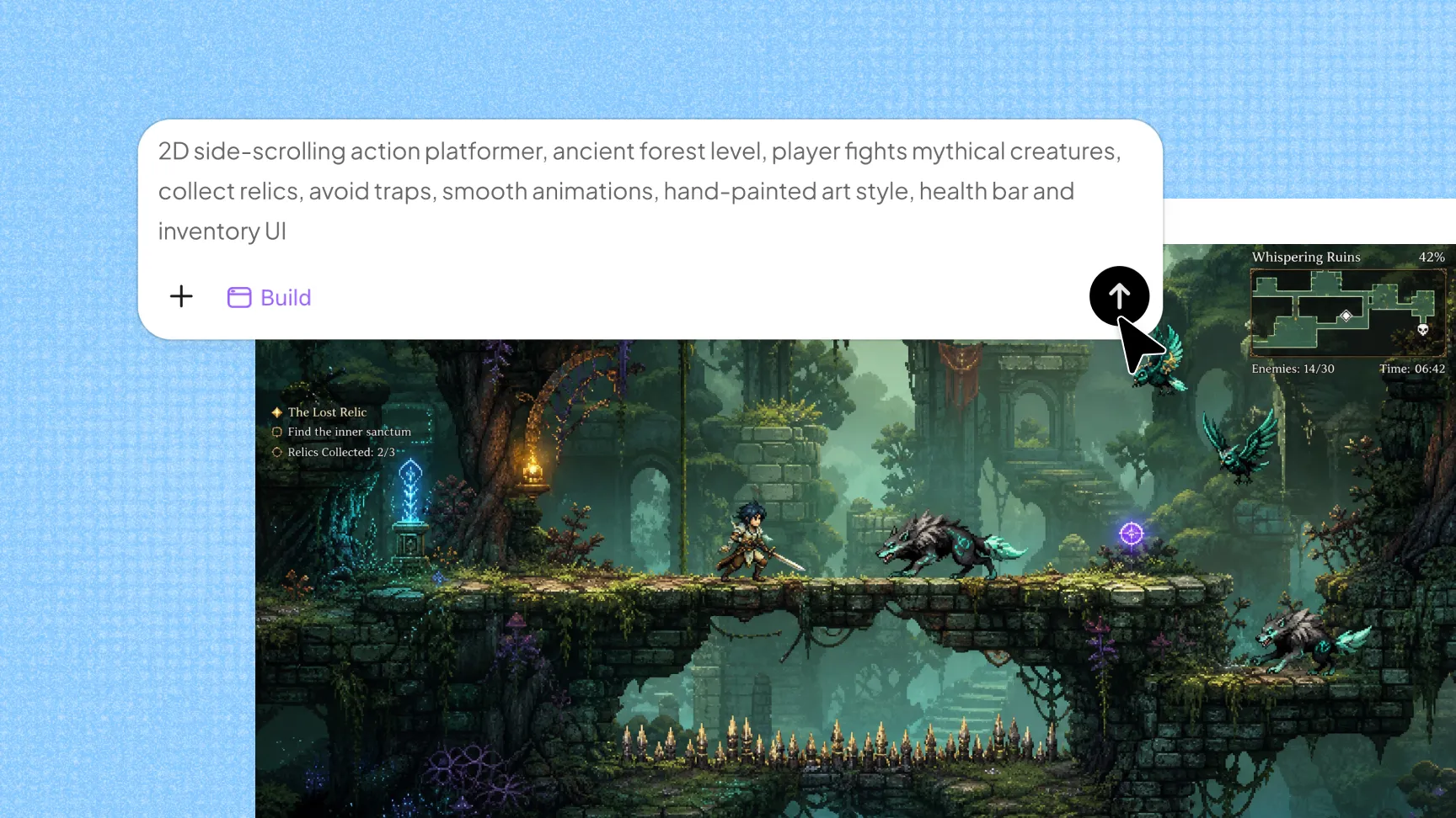 Criador de jogos 2D com IA que transforma ideias em jogabilidade