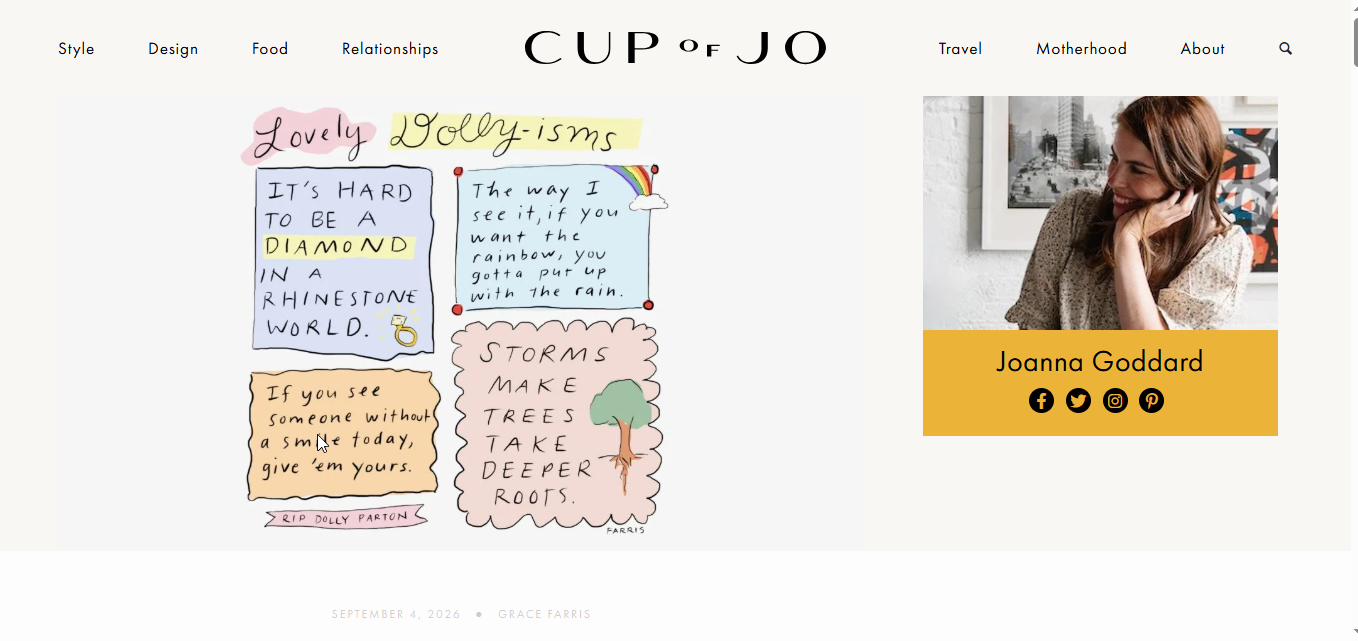 A Cup of Jo—One of the best blog website examples
