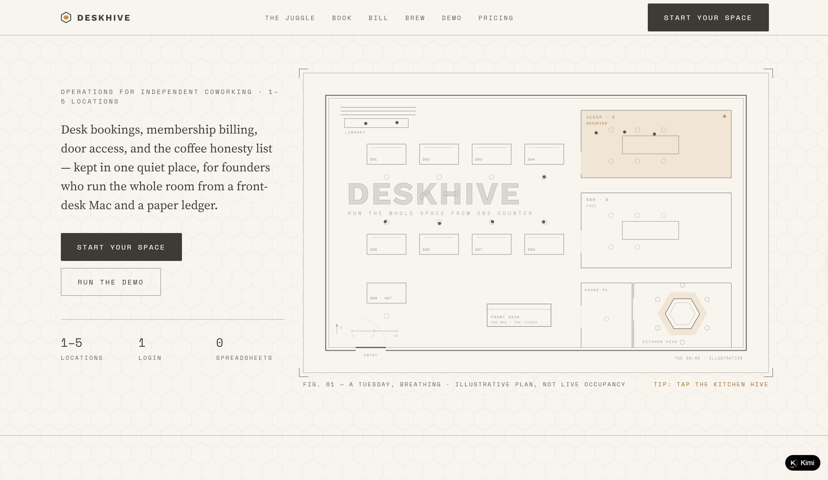Deskhive—Dasbor operasional coworking untuk contoh situs web SaaS B2B