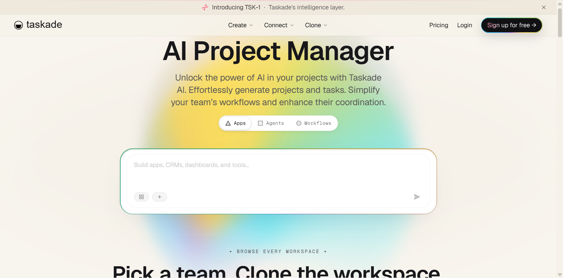 Interface de Taskade - l'un des meilleurs outils d'IA de gestion de projet