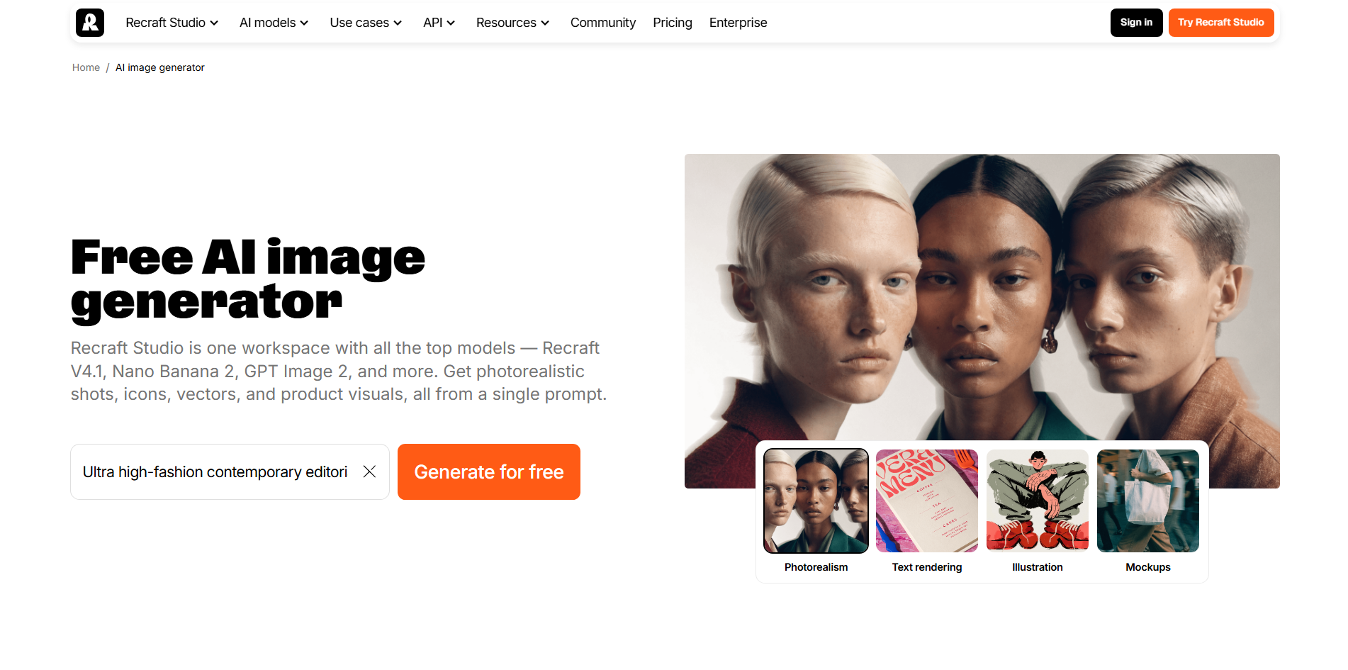 Recraft - AI image generator for vector graphics and illustrations